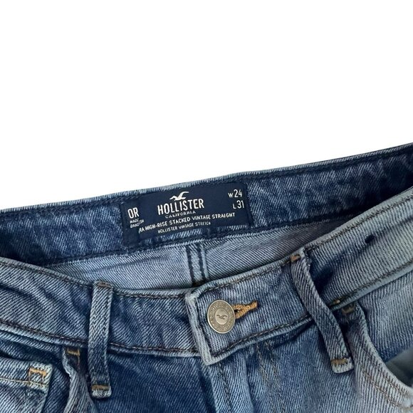 Hollister Denim Jean Shorts Size 0 R Tonal Colorblock Raw Frayed Hems Two Tone - Picture 4 of 6